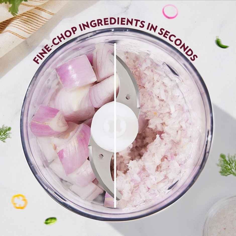 Borosil Chef Delite 300W Electric Chopper for Kitchen,600 ml, Twin Blade Technology, plastic bowl with lid, Vegetable Chopper, Cutter, Chop, Mince, Dice, Whisk, Blend - Black