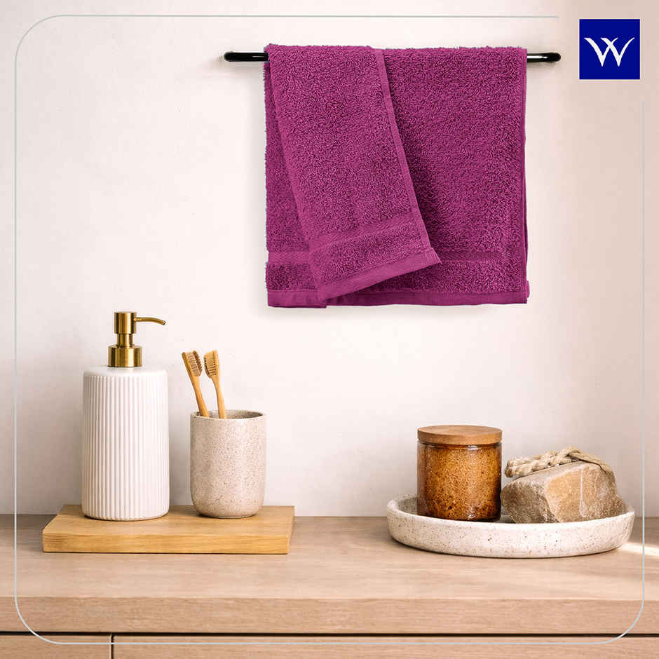 Welspun Quick Dry Cotton Dobby Weave Super Absorbent Ultra Soft Hand Towels Set | Magenta