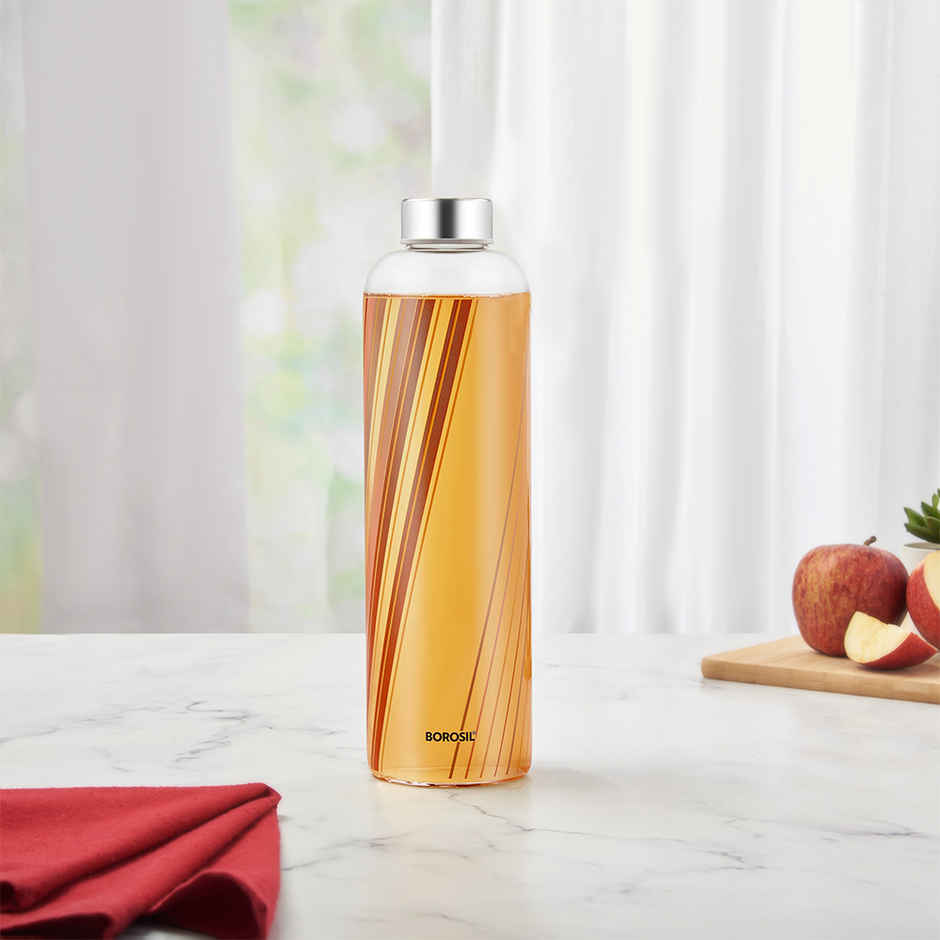 Borosil Prism Narrow Mouth Bottle with Metal Lid Borosilicate Glass Dishwasher Safe