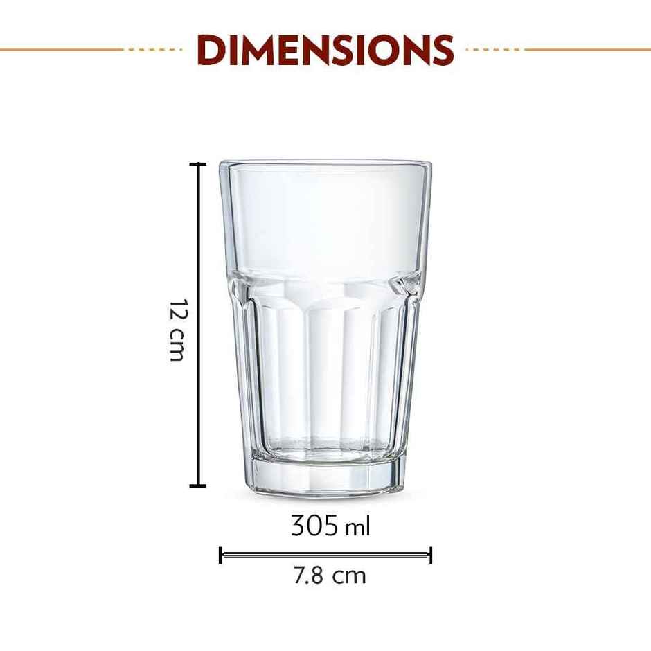 Borosil Eternal 305 ml Set of 6 pcs Transparent Drinking Glass |Borosilicate Glass Tumblers