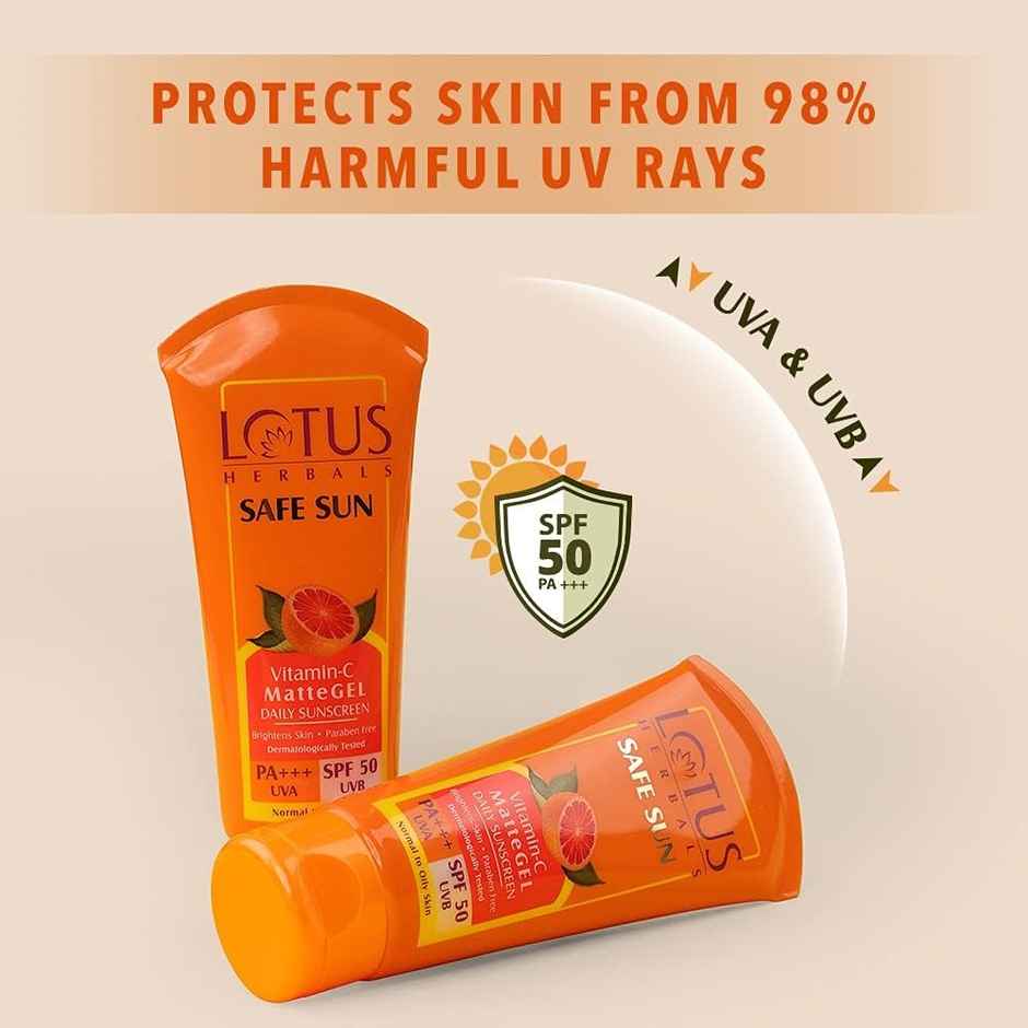 Lotus Herbals Safe Sun Vitamin C Matte Gel Daily Sunscreen SPF 50 PA+++ Oily Skin