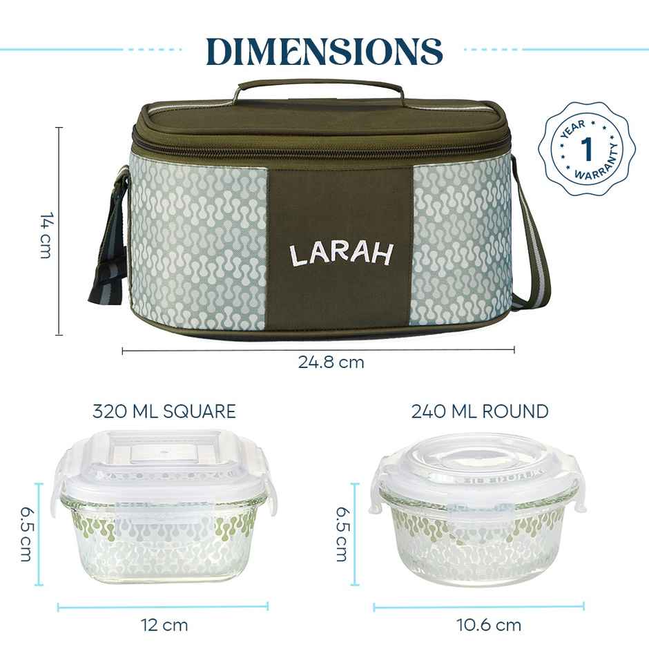 Larah Glassware Gracia Borosilicate Glass Lunchbox | 4pc - 320ml - 2 Square | 240ml - 2 Round