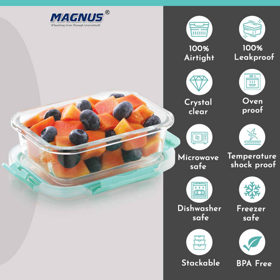 Magnus Glock 370 ml Rectangle Green Borosilicate Glass Container With Detachable Lock