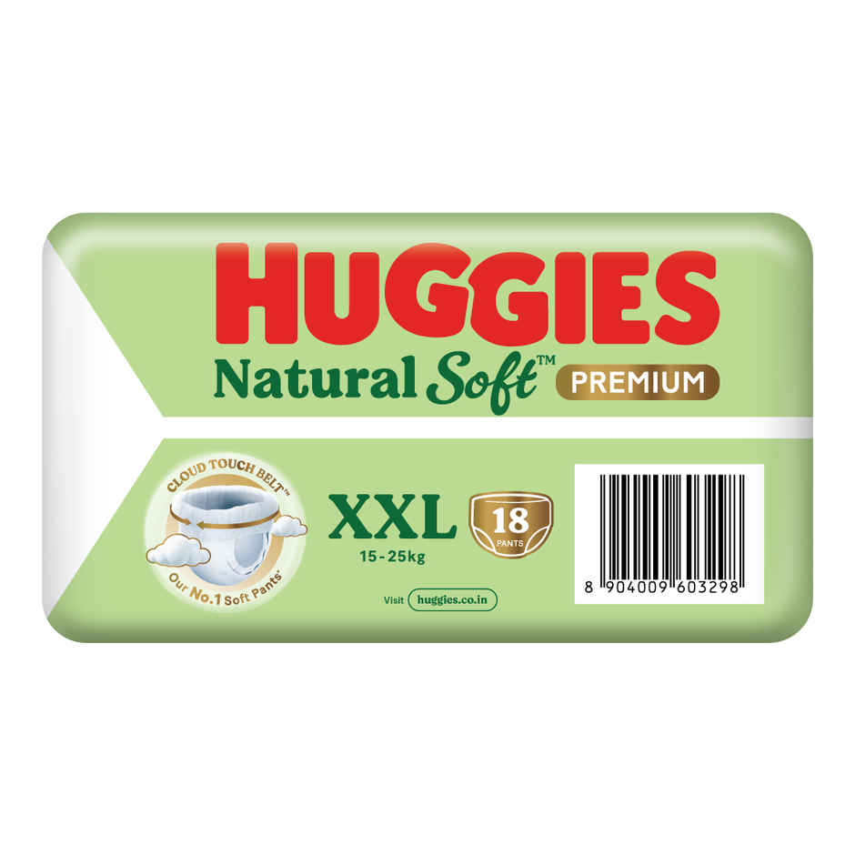 Huggies Natural soft Premium Pant style Baby diaper | XXL , 15-25kg, 12 hour absorption, 100% natural cotton, wetness indicator