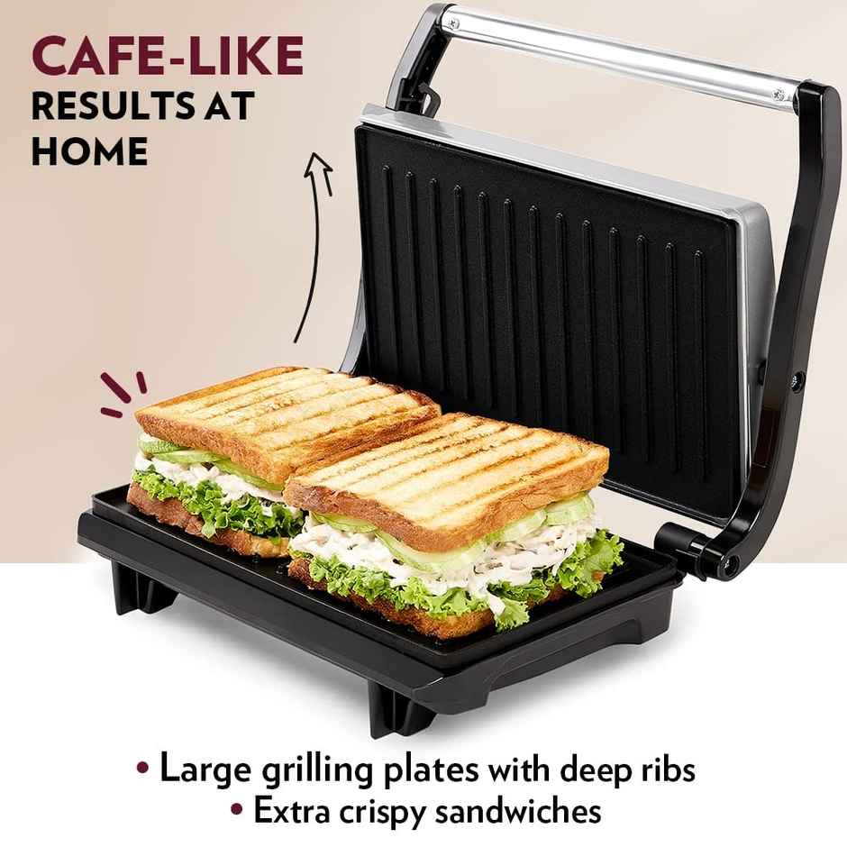 Borosil 700W Prime Grill Sandwich Maker,Make 2 Sandwich,Nonstick Coating Grill Plates Opens to 90