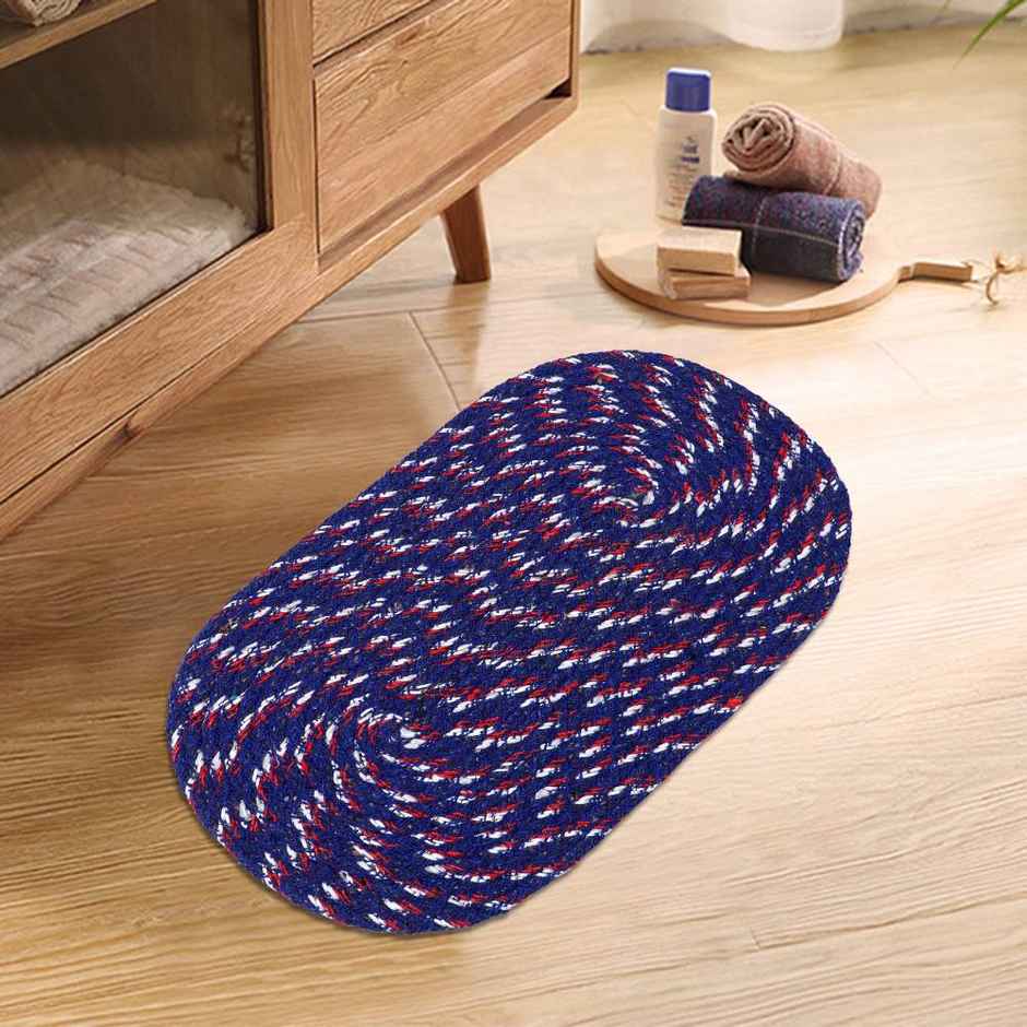 Homeharmony Blue & Red Cotton Floor Mat | 50 x 30 cm