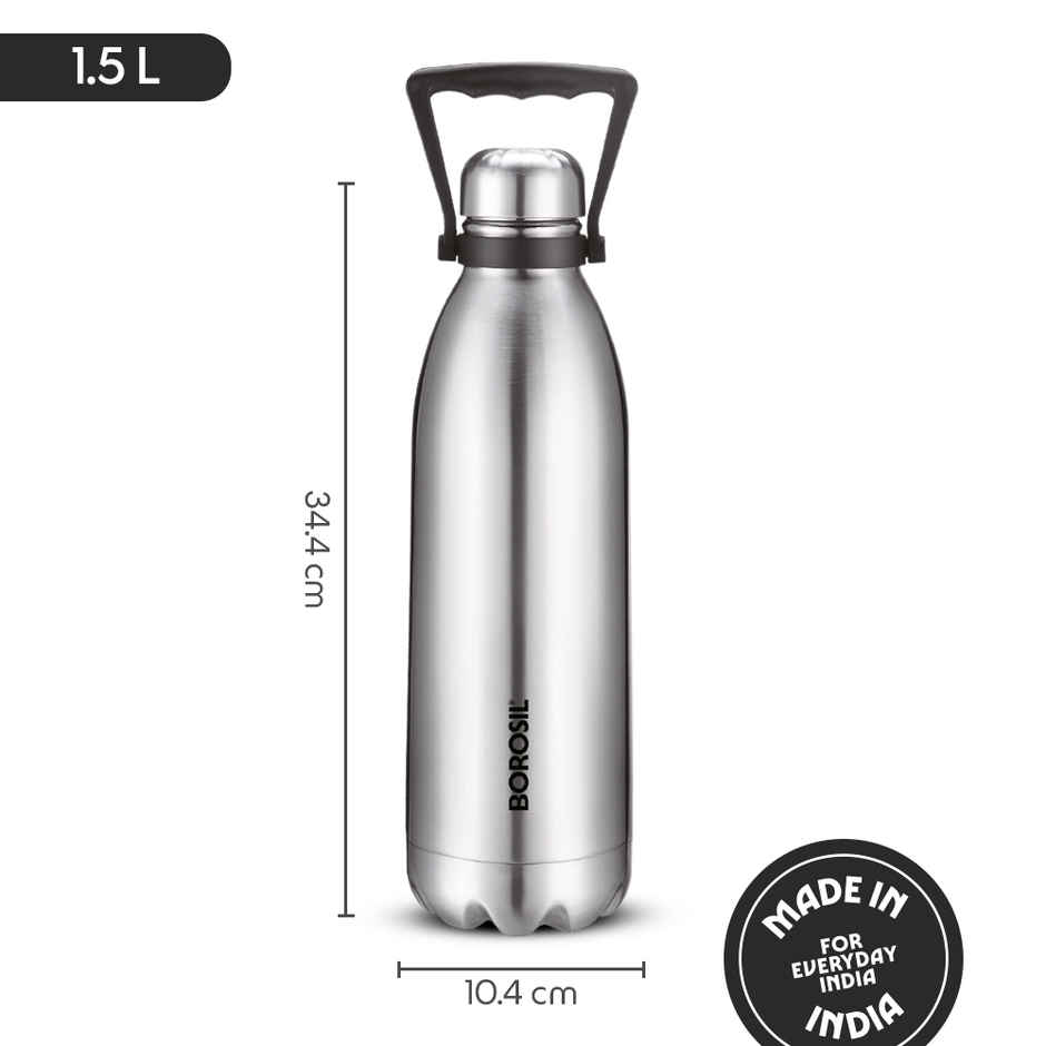 Borosil Bolt Stainless Steel Water Bottle | 1.5 L | Double Wall Vacuum Insulated Flask