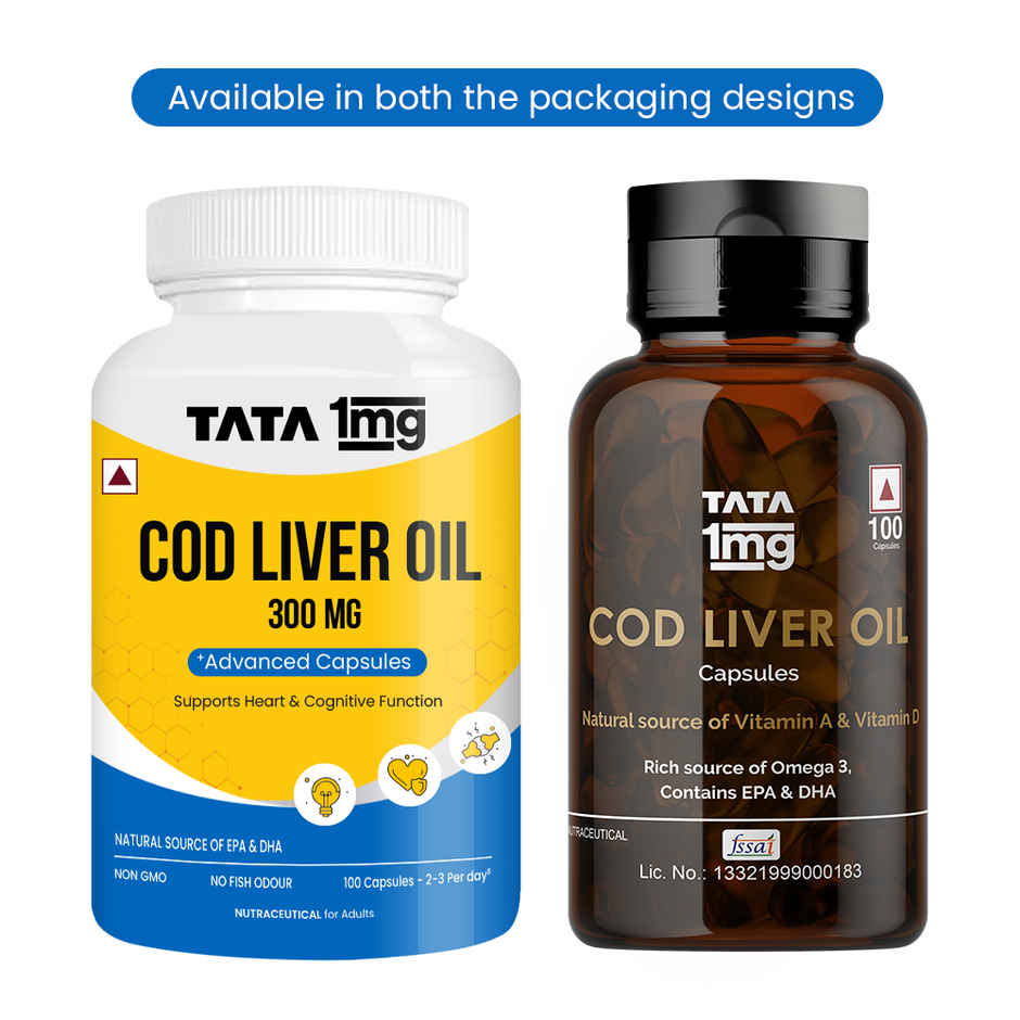 Tata 1mg Cod Liver Oil Capsule | Omega-3 & Vitamin A for Bone & Heart Health