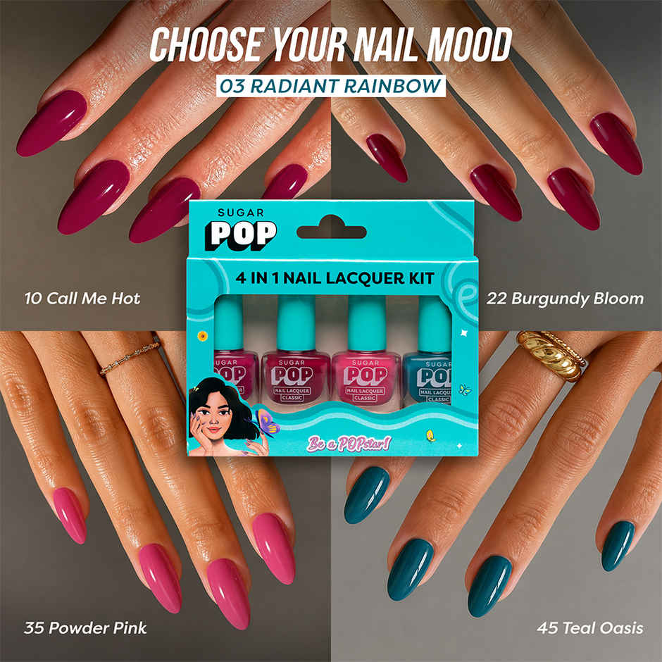 SUGAR POP 4 in 1 Nail Lacquer Kit | 03 Radiant Rainbow | Bright Multi-Shade Set