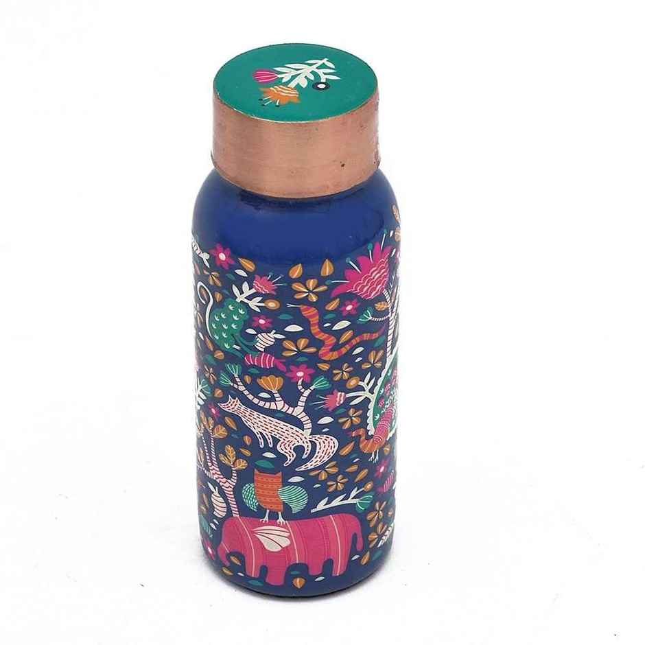 OGGN Blue Meena Printed Copper Water Bottle For Daily & Office Use 500 ml, Pure Copper
