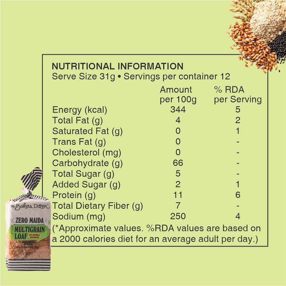 The Baker's Dozen Zero Maida Multigrain Bread | Whole wheat(Not Brown) |Superseed bread|Atta Bread