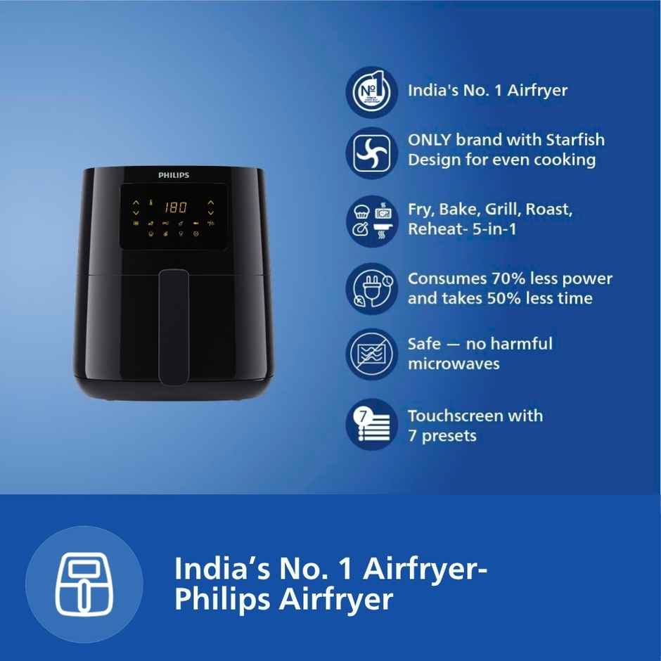 Philips Digital Air Fryer HD9252/90 | Touch Panel | Uses Up To 90% Less Fat | 1400W | Black | 4.1 L