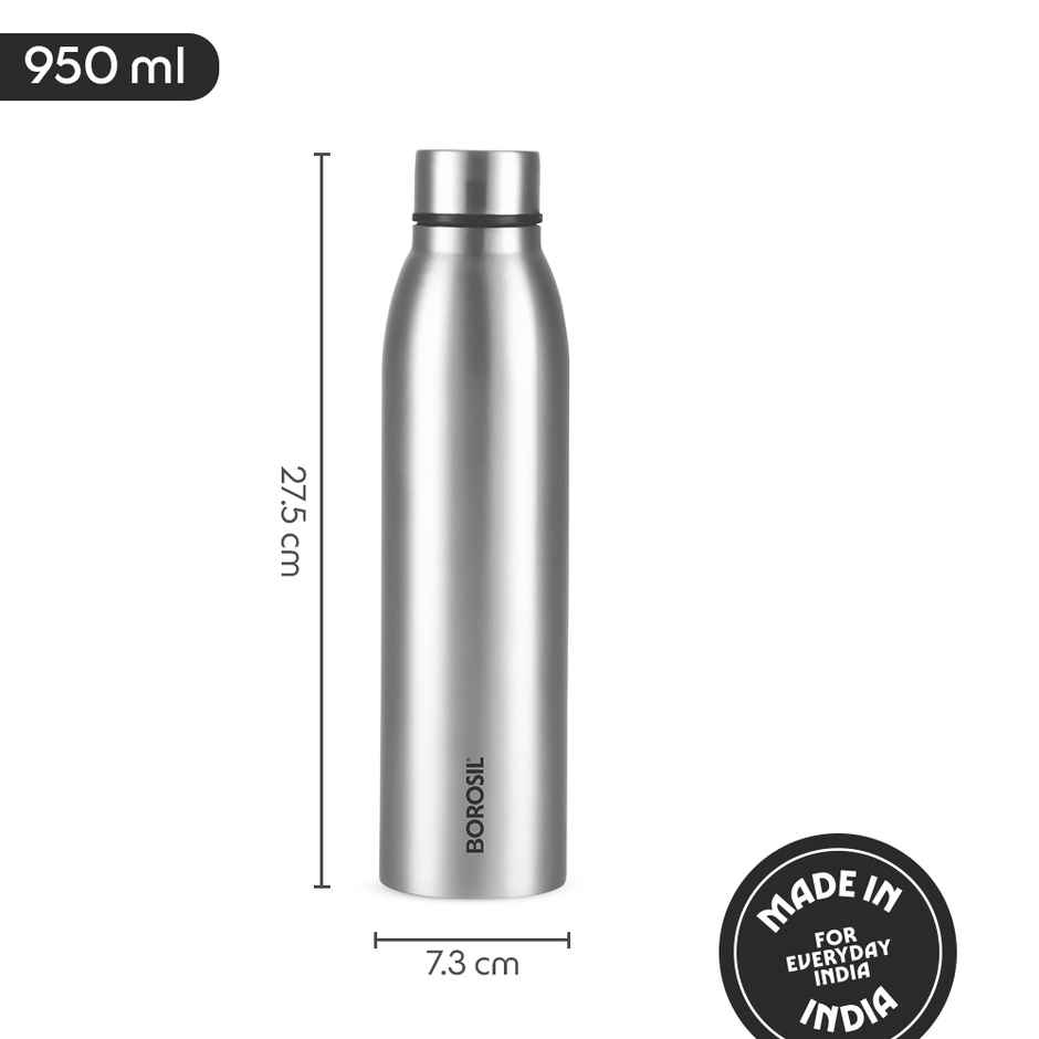 Borosil Glacier BIS Approved Single Wall Stainless Steel Water Bottle | 950 ml