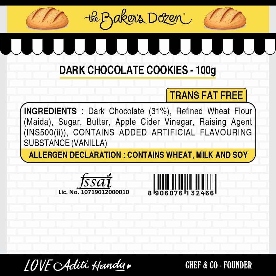 The Baker's Dozen Dark Chocolate Cookies | Premium Biscuit Handmade Cookies | Choco Chip Cookies