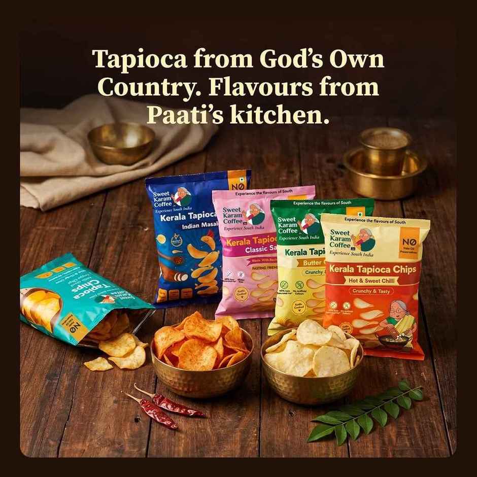 Sweet Karam Coffee Kerala Tapioca Chips | Butter Garlic | Homestyle Wafers