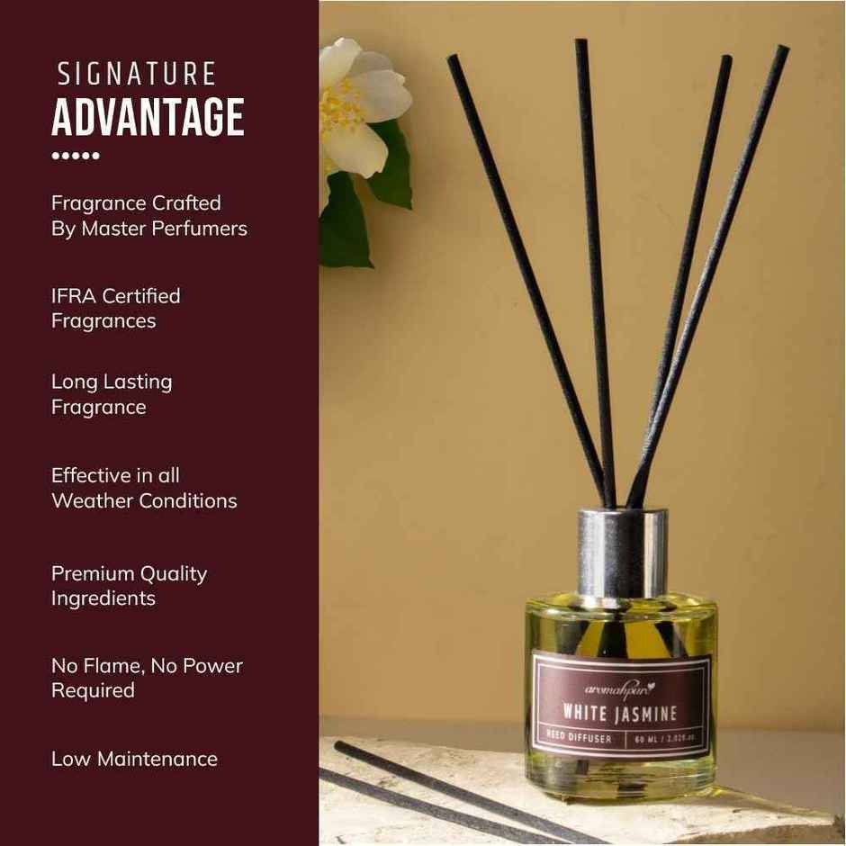 Aromahpure Premium Reed Diffuser - Jasmine, With 6 Fiber Reed Stick