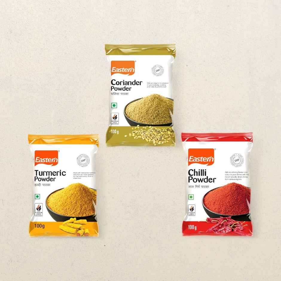 Eastern Turmeric Powder(100 gms), Eastern Coriander Powder(100 gms) & Eastern Chilly Powder(100 gms) Combo