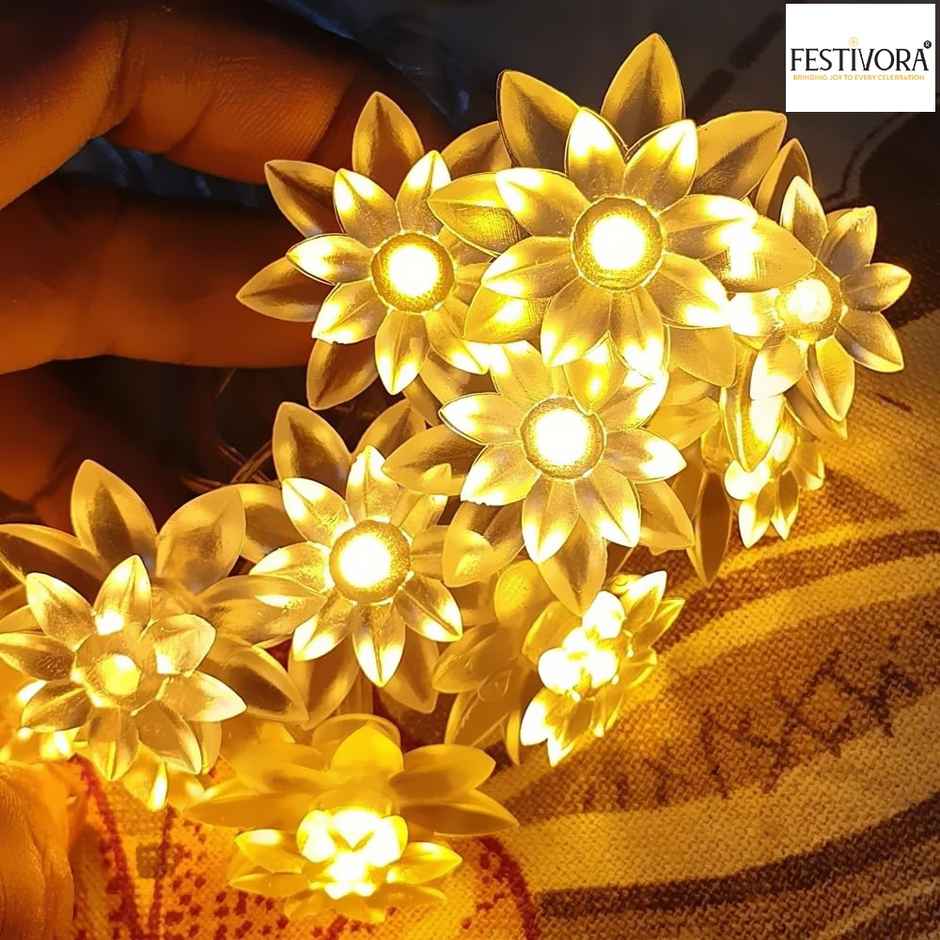 Festivora Double Layer Silicon Lotus Warm White LED String lights | 14 LEDs | Festival Decoration