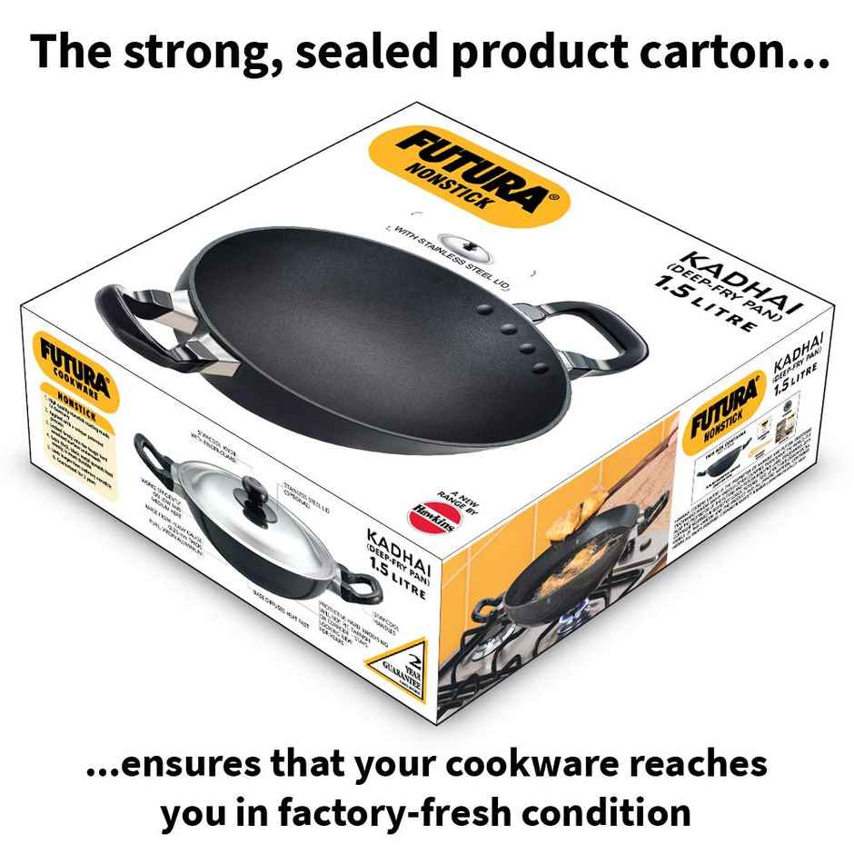Hawkins Futura 1.5 Litre Non Stick Kadhai With Stainless Steel Lid, Kadhai Black (Nk15S)