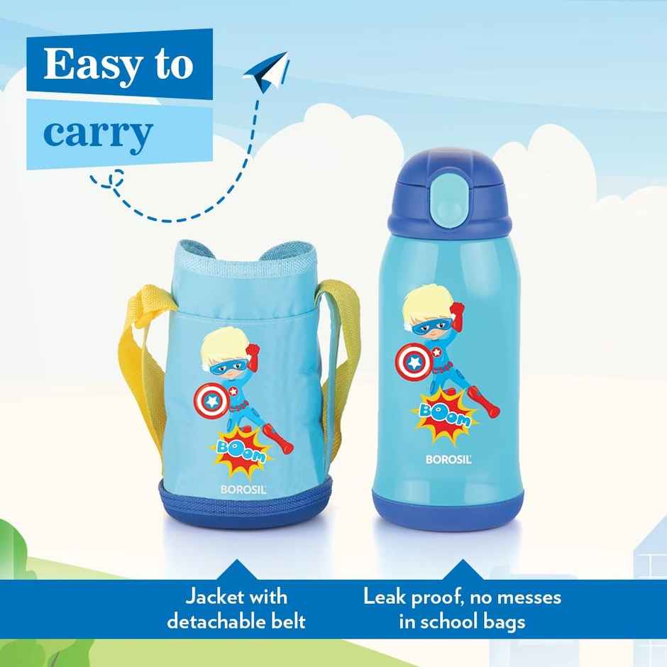 Borosil Stainless Steel Superhero Bottle | Blue - 500 ml