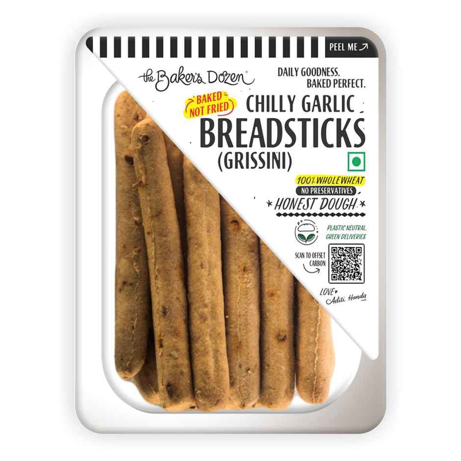 The Baker'S Dozen Wholewheat Banana Walnut Cake (150g) & The Baker'S Dozen Zero Maida Breadsticks (Grissini) Baked Snack No Palm Oil No Preservatives 100% Wholewheat (100g) Combo
