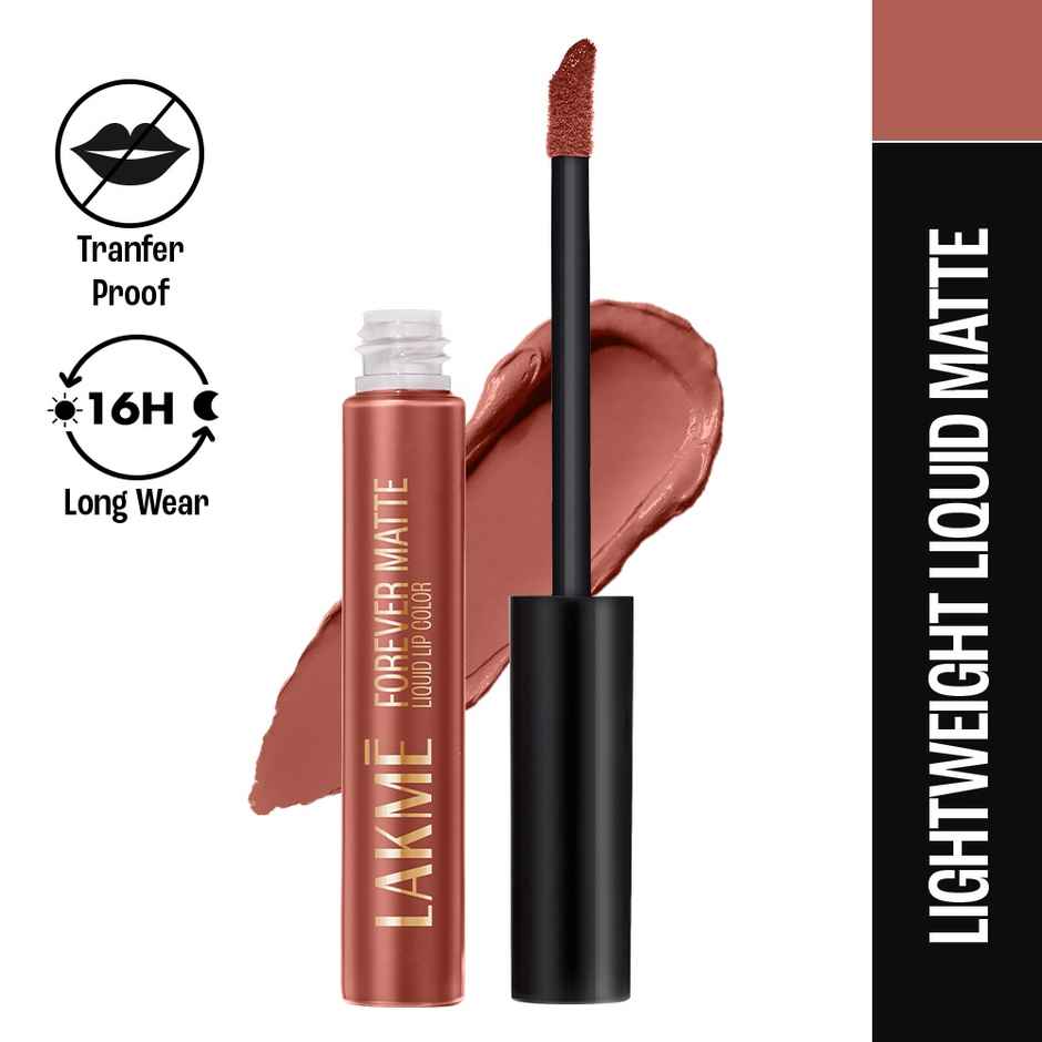 Lakme Forever Matte Liquid Lip, 16hr Lipstick, Lightweight & transferproof | Nude Myth
