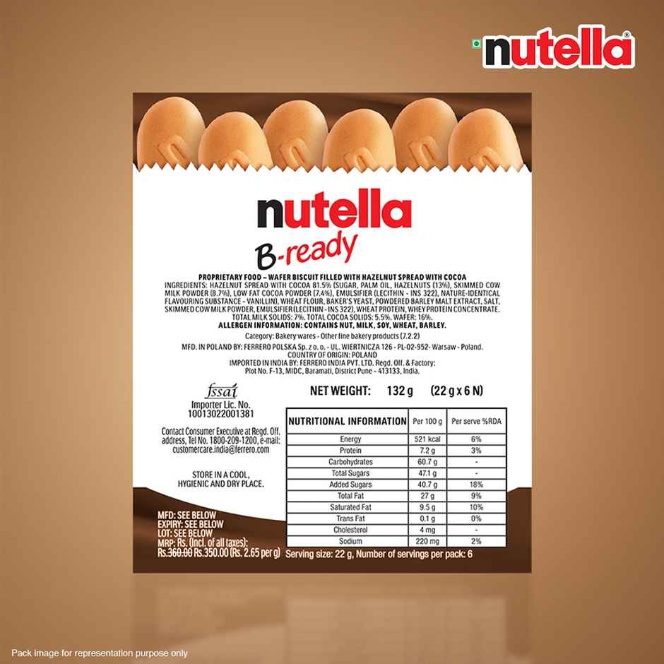 Nutella B-ready Wafer Biscuit Filled With Hazelnut Spread With Cocoa