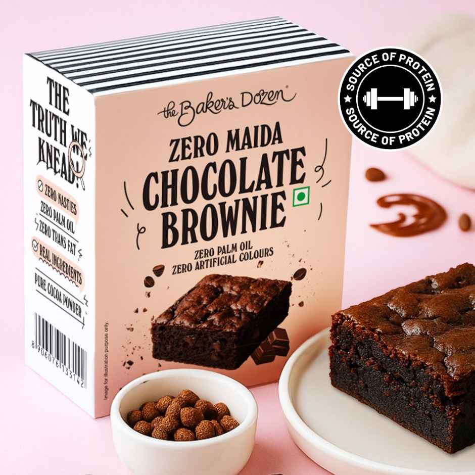 The Baker'S Dozen Zero Maida Chocolate Brownie | Bakery Delight (55g) & The Baker'S Dozen Choco Chip Muffin | Soft & Chocolatey (45g) Combo