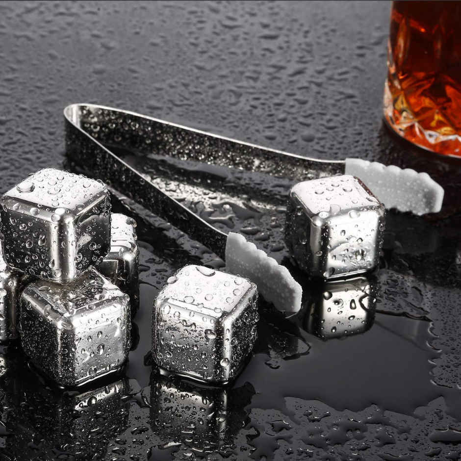SE7EN Stainless Steel Reusable Ice Cubes with Tongs