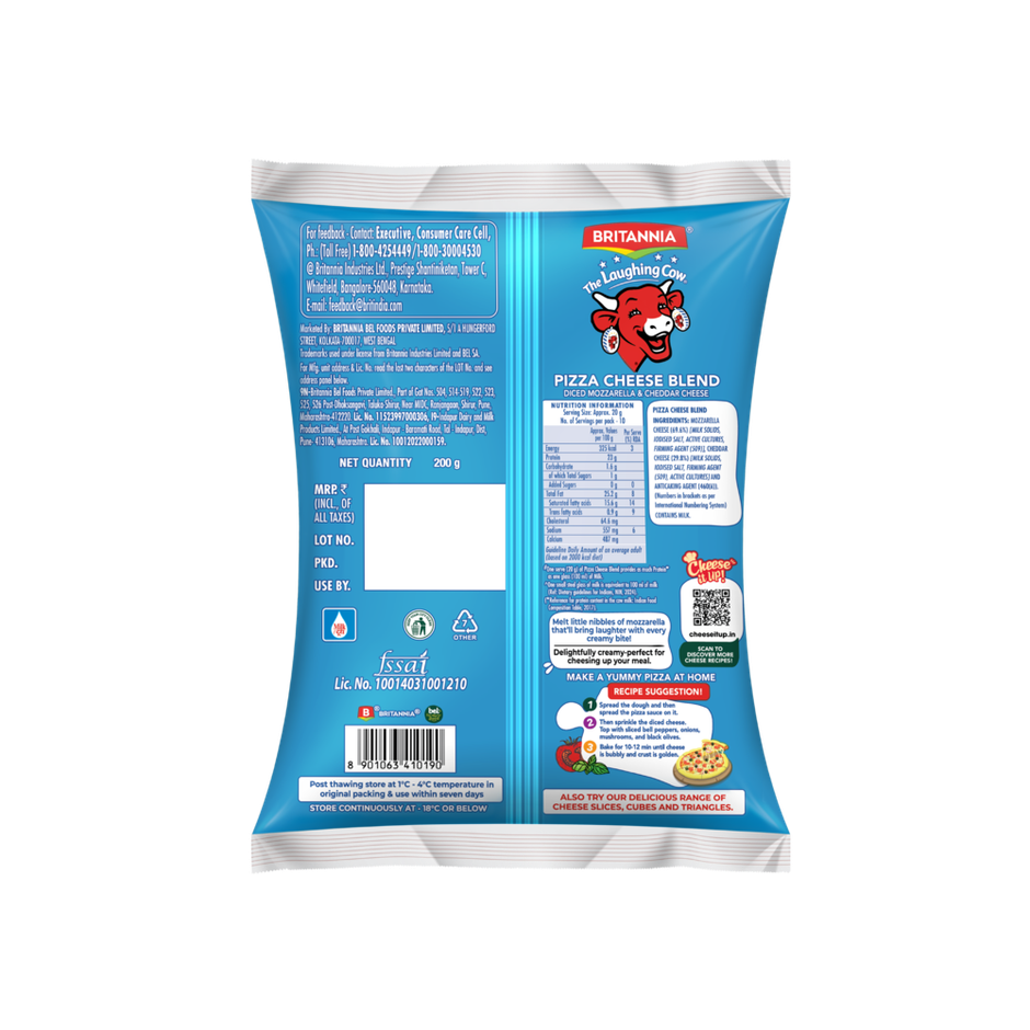 Britannia Laughing Cow Diced Mozzarella & Cheddar Pizza Cheese 200g