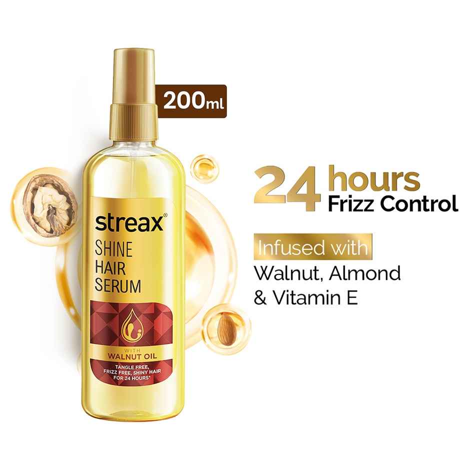 Streax Hair Serum Vitalized with Walnut Oil, For Hair Smoothening & Shine, For Dry & Frizzy Hair