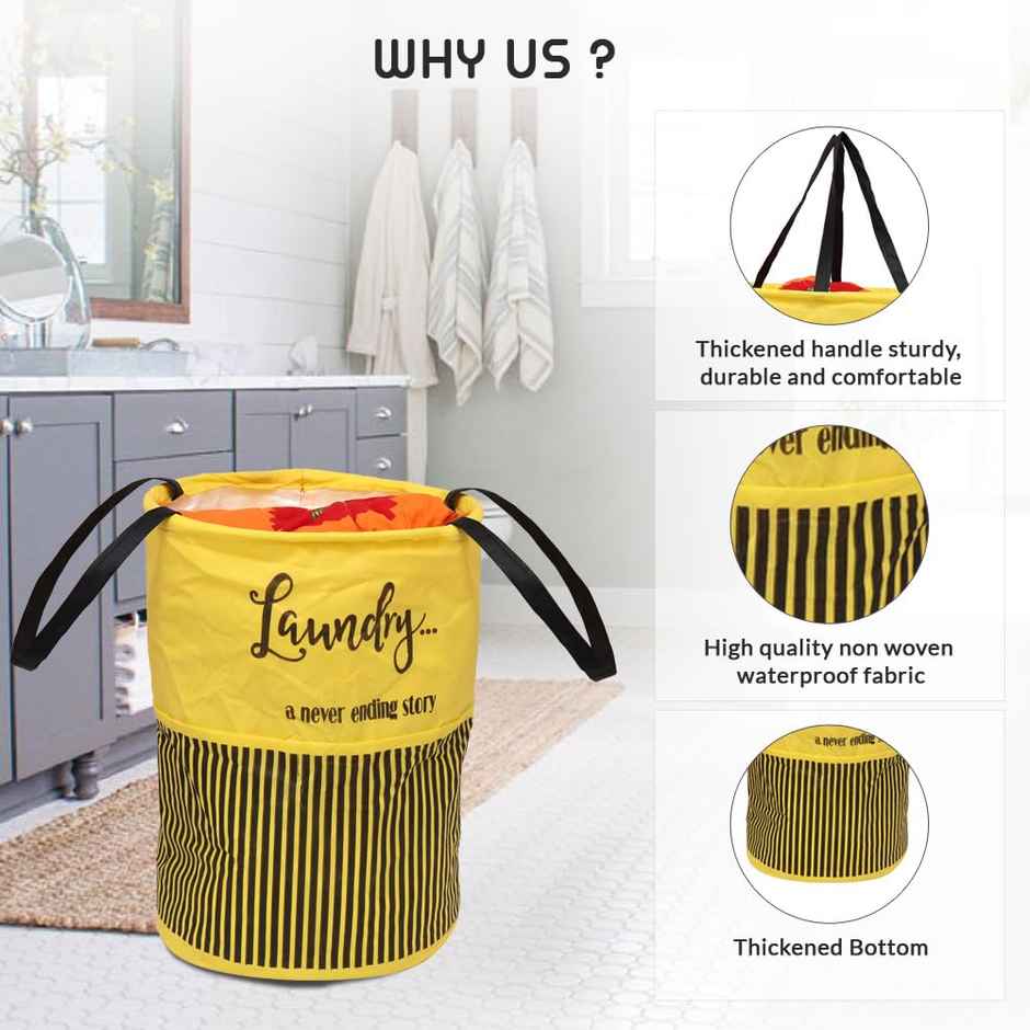 Perpetual Cloth Basket For Laundry - Waterproof Non Woven Foldable Basket Bag With Handle 45L (Yline)