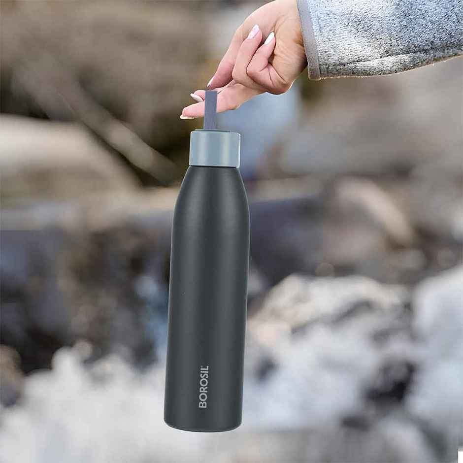 Borosil Duomate Double Wall Vacuum Insulated Stainless Steel Bottle | Black | 750 ml