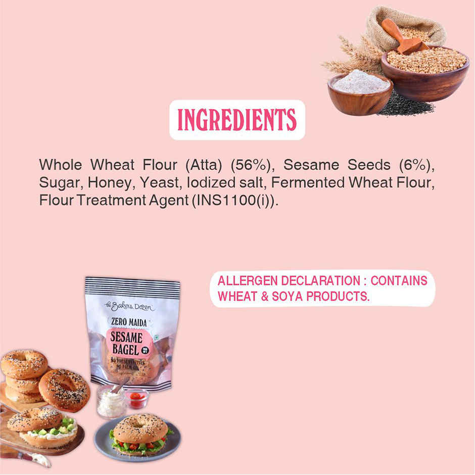 The Baker's Dozen Pure Whole Wheat Bagel Seasame Bread | Zero Maida | No Palm Oil No Preservative