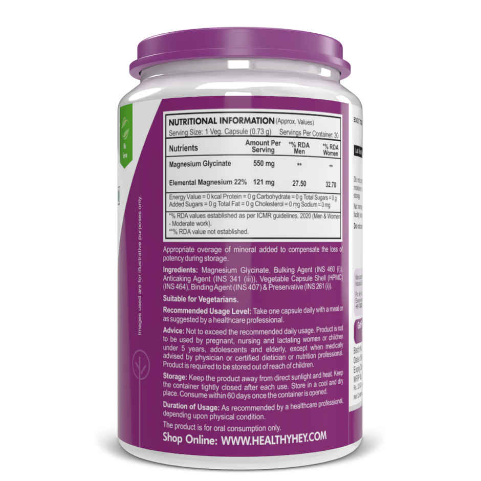 HealthyHey Nutrition Magnesium Glycinate | High Absorption | For Sleep, Cramps & Nerve Health | Veg