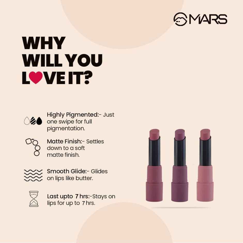 MARS Cosmetics Matte Box Set Of 3 Lipsticks For Women (03-Plum)