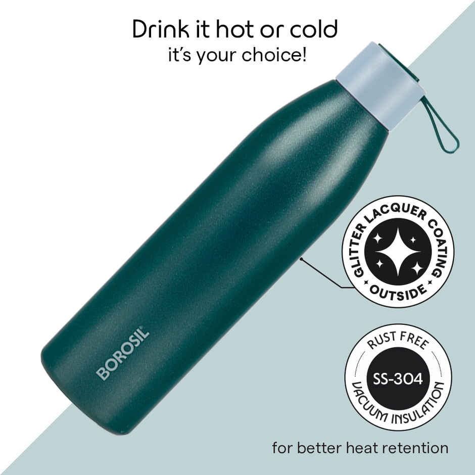 Borosil Duomate Double Wall Vacuum Insulated Stainless Steel Bottle | Green | 750 ml