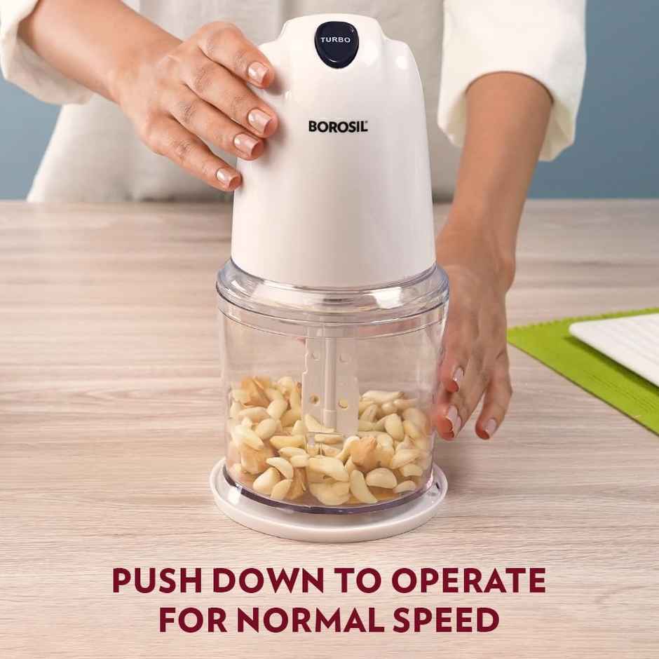 Borosil Chef Delite 260 Watts Electric Chopper for Kitchen, 600 ml Plastic Bowl with Lid | Vegetable Chopper, Cutter, Chop, Mince, Dice, Whisk, Blend - Transparent