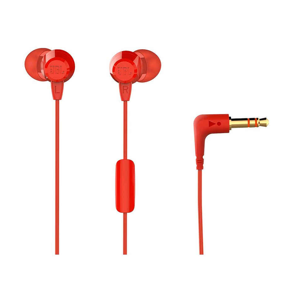 JBL C50Hi, Wired In Ear Headphones With Mic (Red)
