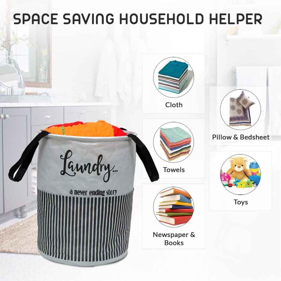 Perpetual Waterproof Laundry Cloth Basket, 2 Pcs, 45L, Foldable with Handle (Grey)