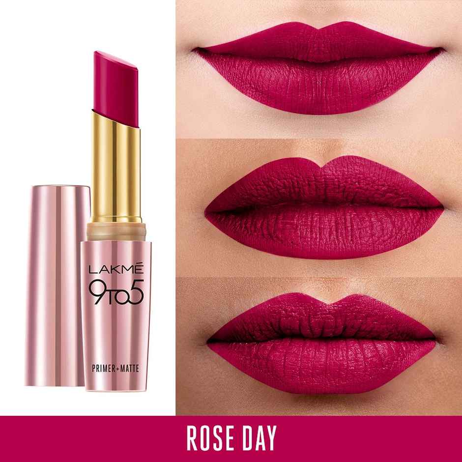 Lakme 9to5 Powerplay Priming Matte Lipstick, Lasts 16hrs, Rose Day