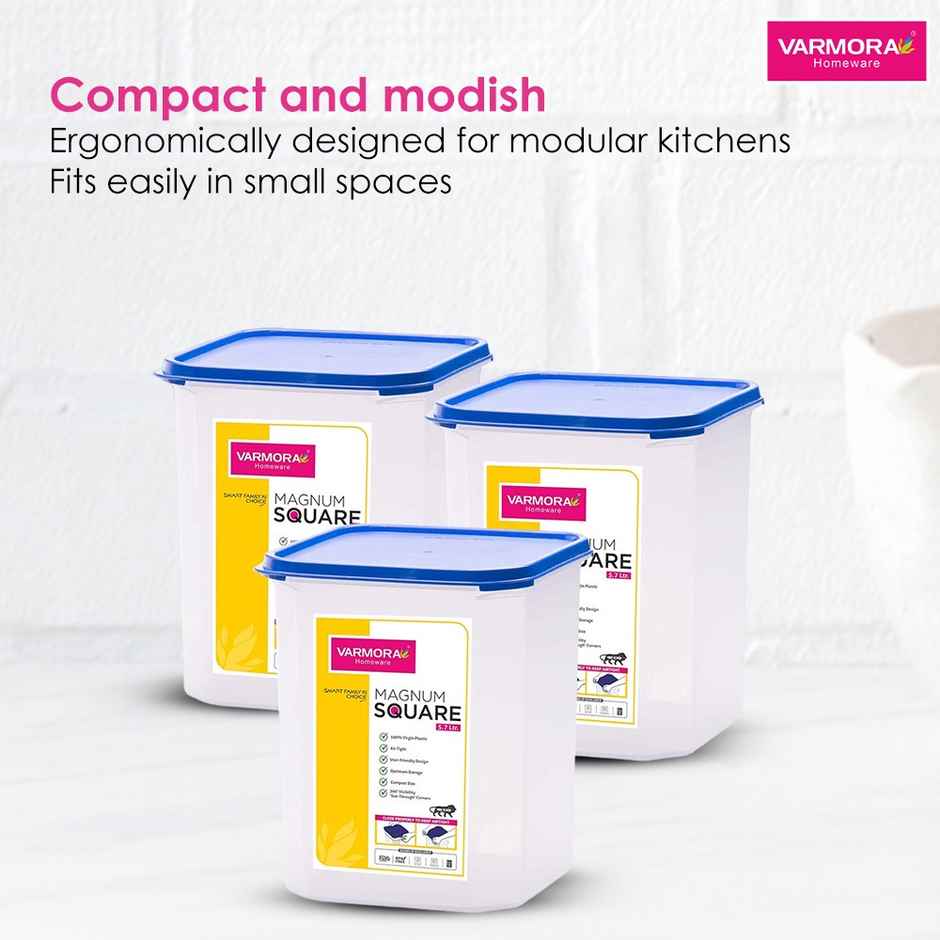 Varmora Magnum Square Storage Container- Transparent - Blue Lid- Air-Tight- 5700ml