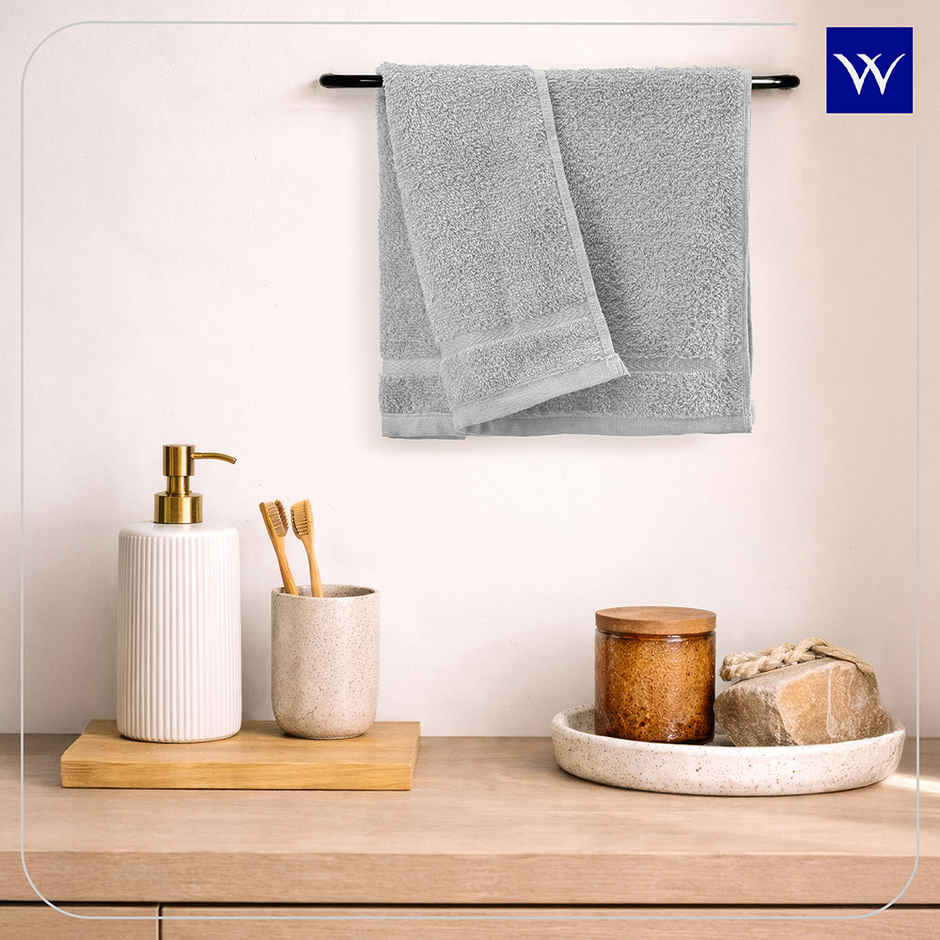 Welspun Quick Dry Cotton Dobby Weave Super Absorbent Ultra Soft Hand Towels Set | Grey