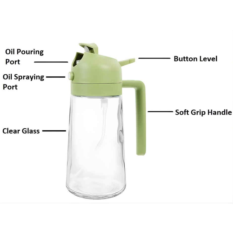 Oil Sprayer & Pourer Bottle for Kitchen Cooking Oil - Glass Cooking Oil Dispenser with Handle