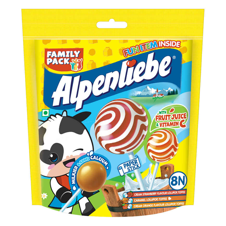 Alpenliebe Lollipop Orange, Strawberry & Caramel Flavour Family Pack
