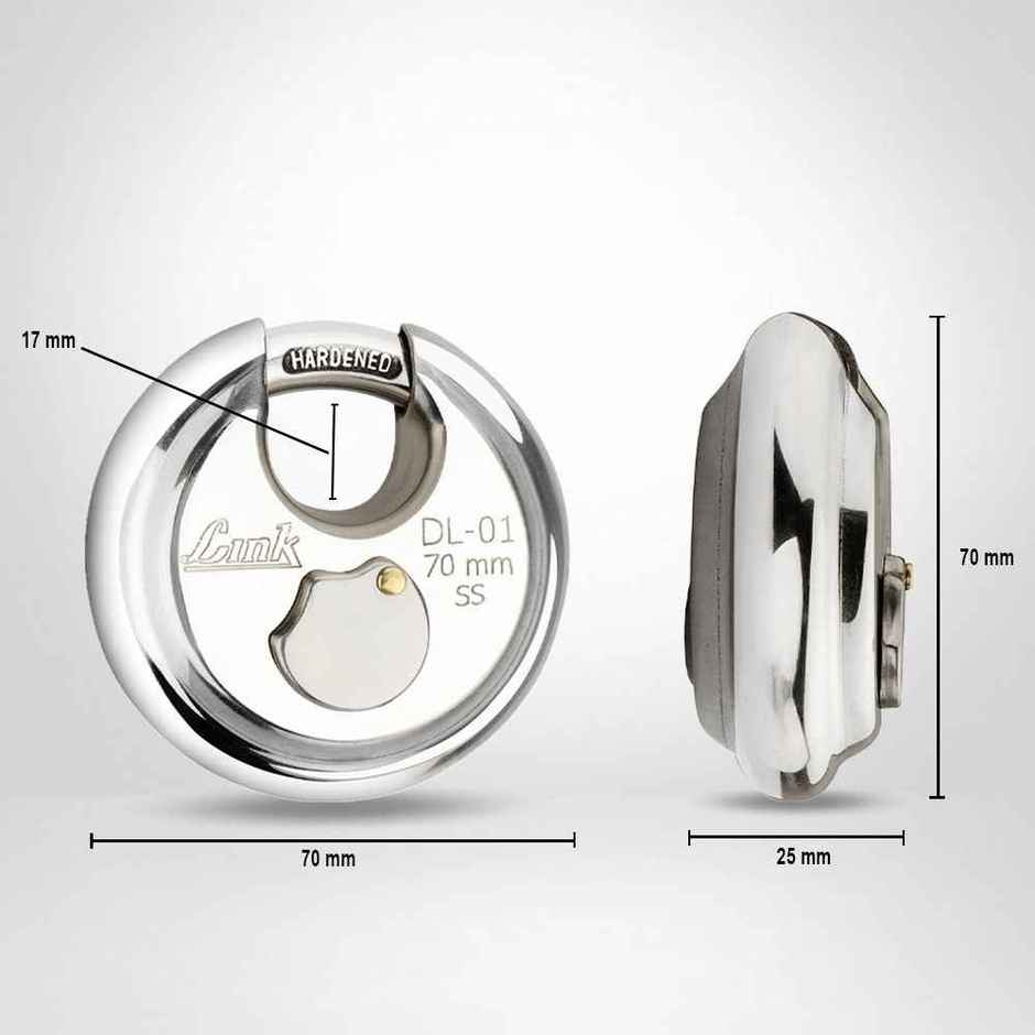 Link Stainless Steel Disc Lock DL-01 70mm with Hardened Shackle & 3 Nickel Silver Keys