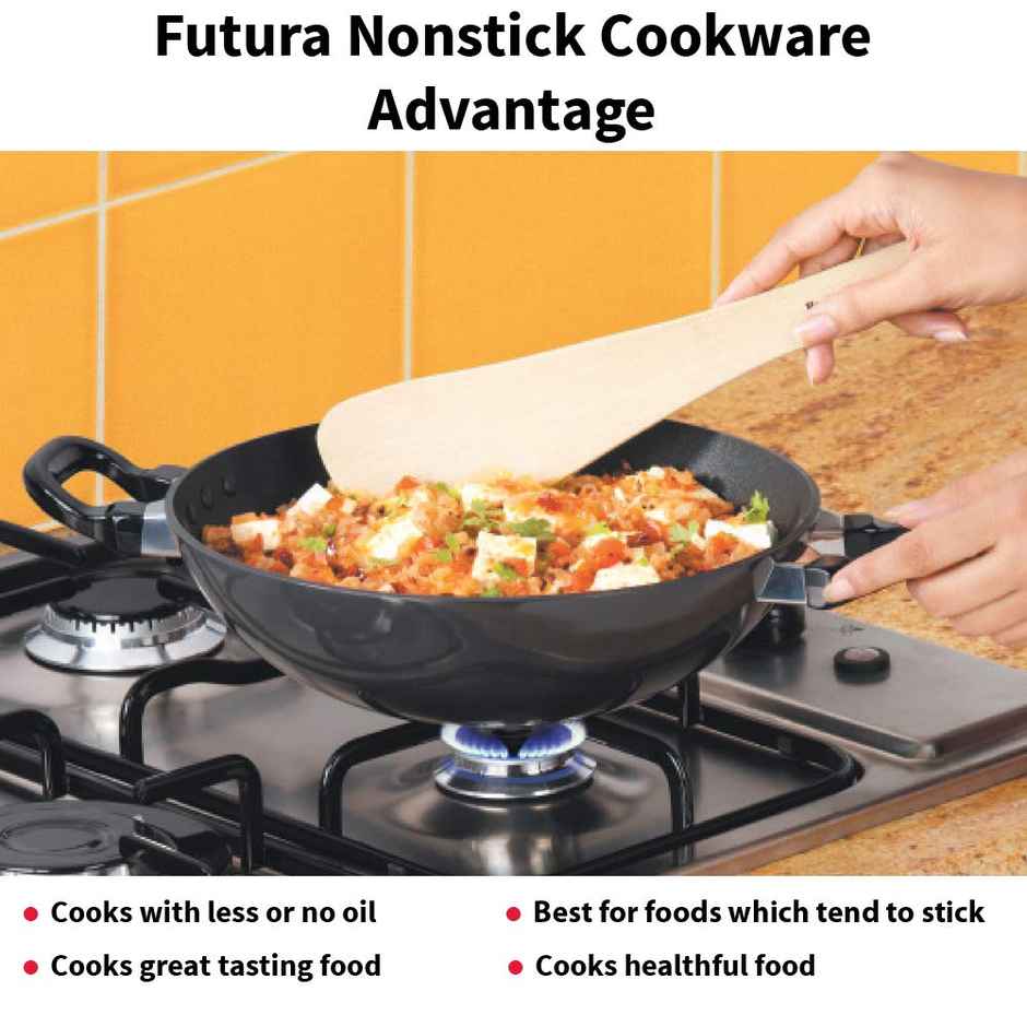 Hawkins Futura 1.5 Litre Non Stick Kadhai With Stainless Steel Lid, Kadhai Black (Nk15S)