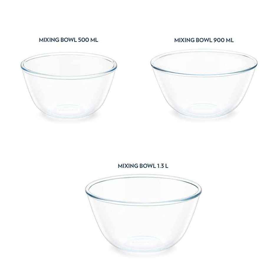 Borosil Glass Serving & Mixing Bowls With Lids, Set of 3 (500 ml + 900 ml + 1.3 L)