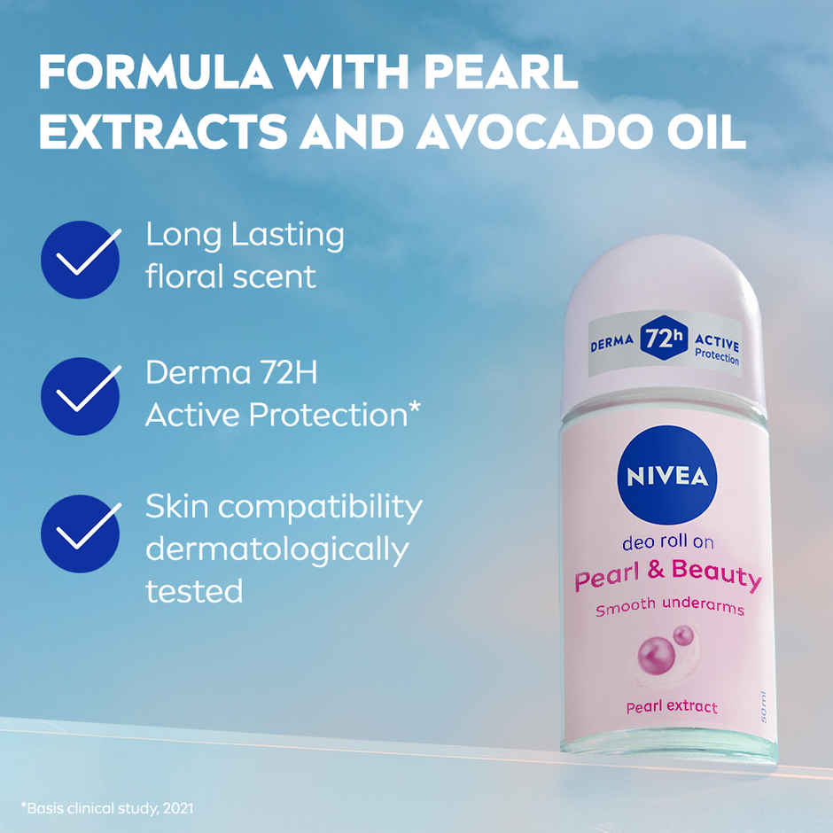 Nivea Cherry Shine Lip Balm (4.8g) & Nivea Deo Roll On Pearl Beauty Underarms 72H Protection (50ml) Combo