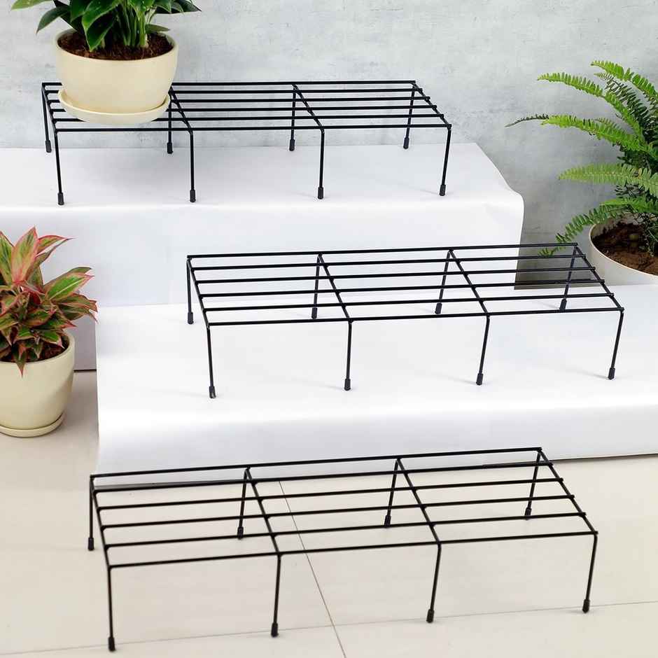 Nurturing Green - Metal Plant Stands for Home & Balcony | Black | Set of 3 | Size: 24Inch x 8.5Inch